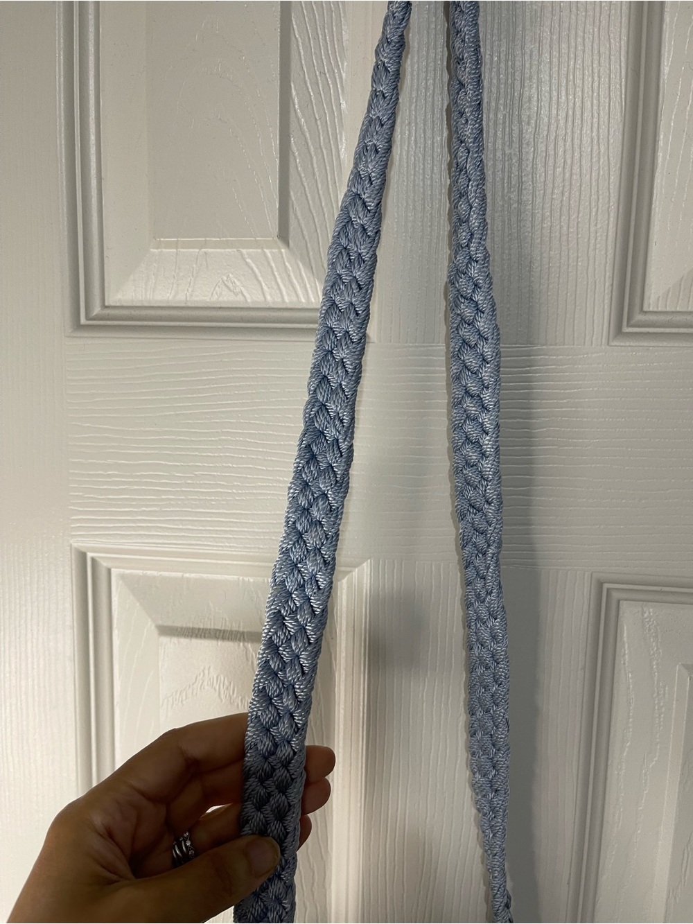 LINA Crochet Knit Shoulder Bag Purse blue White Stripe Boho Braided Strap - Picture 4 of 5
